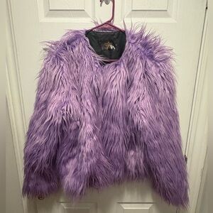 Purple Women's Open Front Faux Fur Long Shag Cardigan Jacket